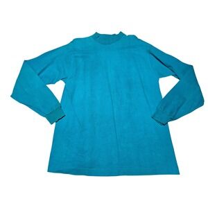 Vintage Fruit of the Loom Long Sleeve‎ Mock Neck T Shirt Teal Men's